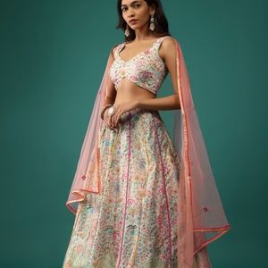 Kalki Multicolored Lehenga And Blouse Set In Silk With Patch Work